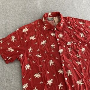 Quicksilver Hawaiian Shirt Mens Large‎ Red Button Surf Pocket Palm Vintage Y2K